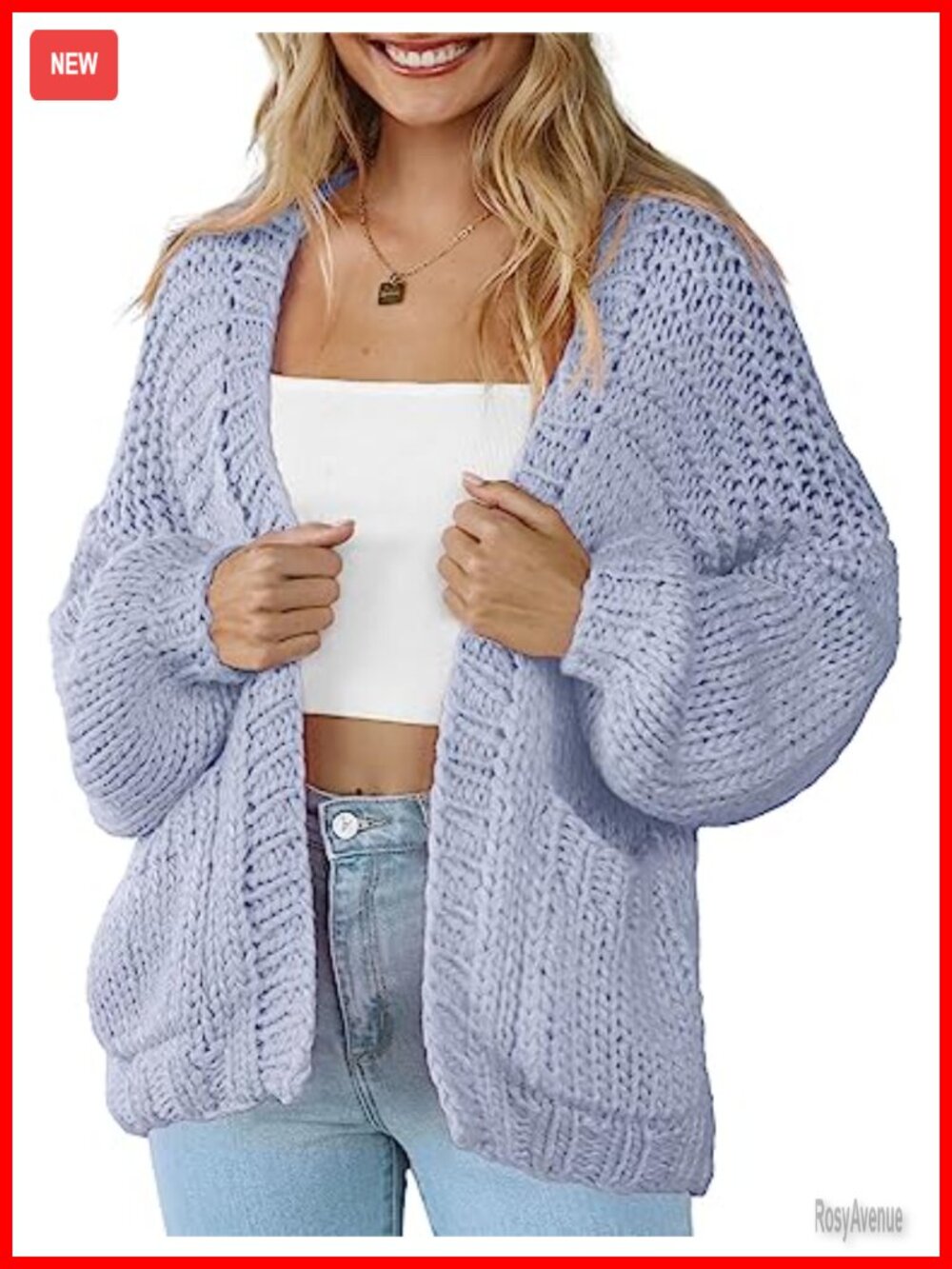 Lightweight Open Front Cardigan with Pockets Long Sleeve Cable Knit Sweater